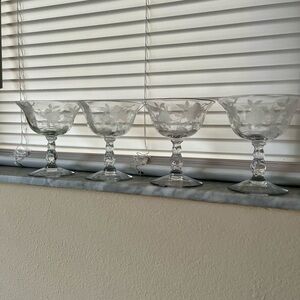 Set of 4 Floral Crystal Etched Glasses